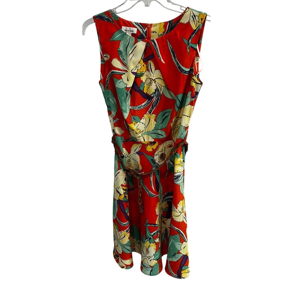Brannan Tropical Print Dress Size 4 Leather Belt at Waistline